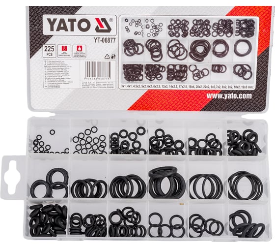 Набор резиновых прокладок YATO 225 шт. пластиковый кейс YT-06877 371406877 092 1