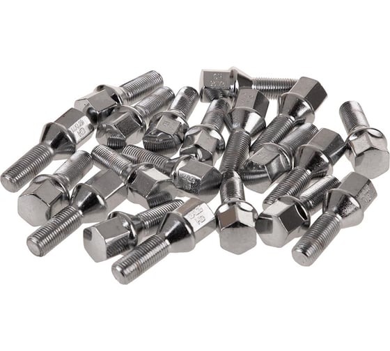 Болт колесный M12x1.25, 28 мм, конус, ключ 17 мм, хром, L=55 мм, 002, 20 шт SKYWAY S10601002/K