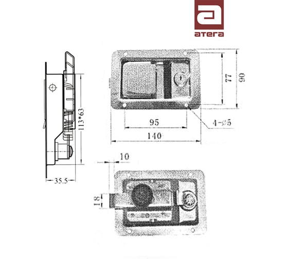 Замок клавишный утапливаемый из стали (черн.) Атега З-300372