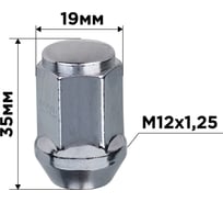 Гайка конус SKYWAY M12x1.25 закрытая с выступом 35 мм, кл19мм хром 009 комплект 20 шт S10602009/K