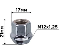 Гайка конус SKYWAY M12x1.25 открытая 21мм кл17мм хром 013 комп.20 шт S10602013/K