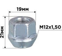Гайка конус SKYWAY M12x1.50 открытая 21мм кл19мм цинк 031 комп.20 шт S10602031/K