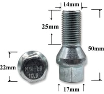 Болт колесный иномарки КрепАвто М14х1,5х50/25 ключ 17, конус S-994-09 T0104