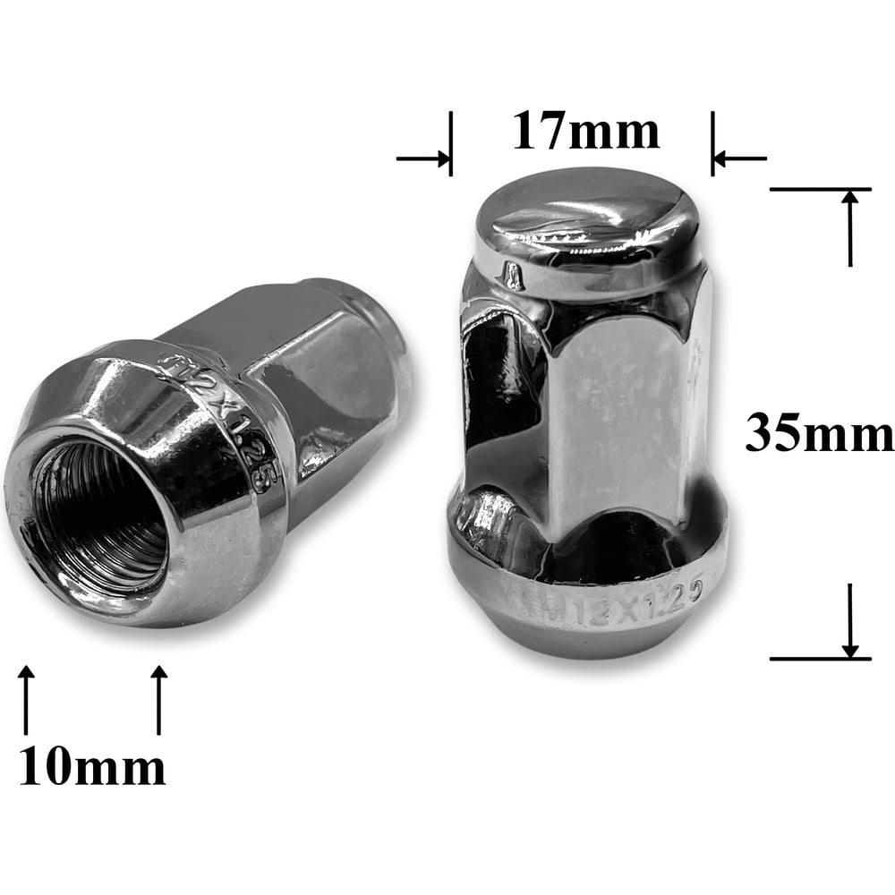 Гайка колеса М12*1 25 (35  ключ 17  конус  закрытая  хром.) (уп. 5 шт)