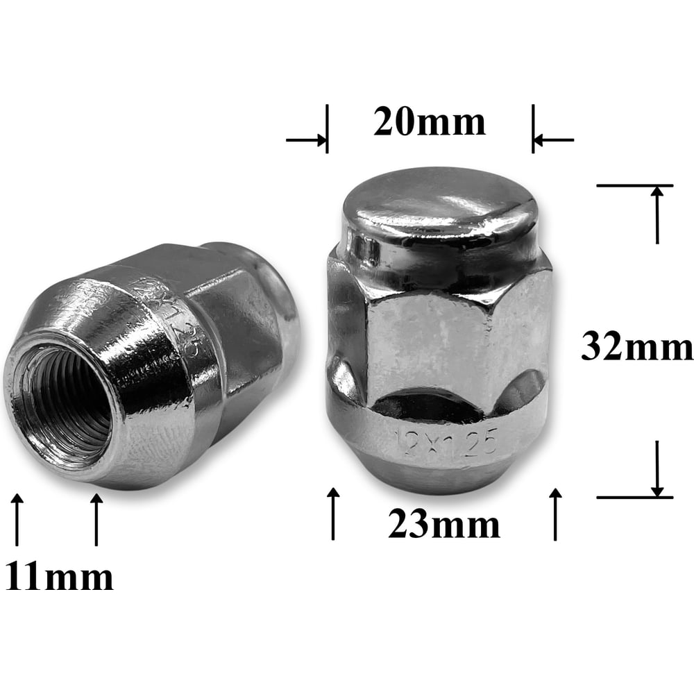 Гайка колеса М12*1 25 (32  ключ 21  конус  закрытая  хром.) (уп. 5 шт)