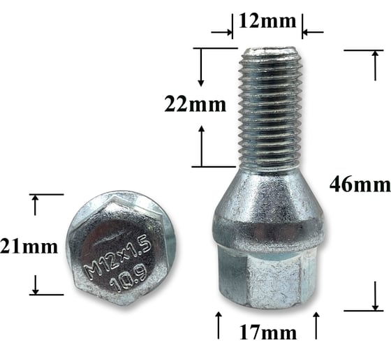 Болт колесный КрепАвто М12х1.5х46/22 (кл. 17, ЦИНК) T0108