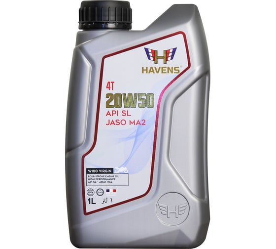 Моторное масло для мототехники Havens 4T SAE 20W50 API SL JASO MA/MA 2, 1 л H4T20W50SLMA21