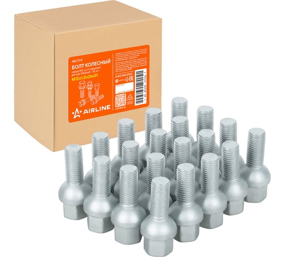 Болт колесный AIRLINE M12x1.5x26x51, сфера R12, кл.17, дакромет для а/м VW/Audi (20 шт) ABLT012