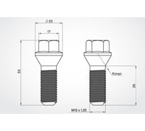 Болт колесный AIRLINE M12x1.25x25x53, конус, кл.17, дакромет для а/м Peugeot/Citroen (20 шт) ABLT017