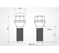 Болт колесный AIRLINE M14x1.5x35x55, конус, кл.17, черный электрофорез для а/м BMW (20 шт) ABLT018