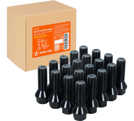 Болт колесный AIRLINE M14x1.5x35x55, конус, кл.17, черный электрофорез для а/м BMW (20 шт) ABLT018