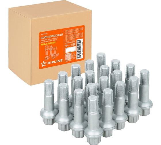 Болт колесный AIRLINE M14x1.5x21x69, сфера R14, spline, дакромет для а/м Mercedes (20 шт) ABLT009