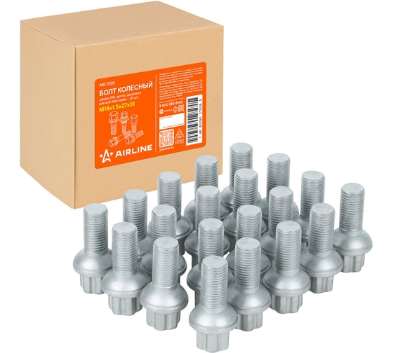 Болт колесный AIRLINE M14x1.5x27x51, сфера R14, spline, дакромет для а/м Mercedes (20 шт) ABLT028