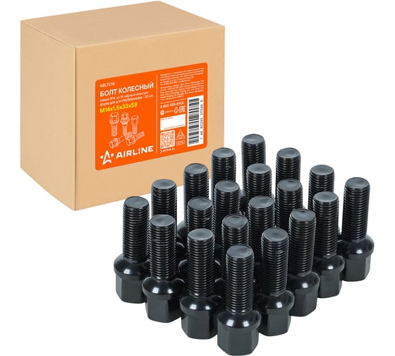 Болт колесный AIRLINE M14x1.5x33x58, сфера R14, кл.19, черный электрофорез для а/м VW/Mercedes (20 шт) ABLT016
