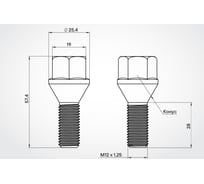 Болт колесный AIRLINE M12x1.25x28x57.4, конус, кл.19, дакромет для а/м Jeep/Dodge (20 шт) ABLT032