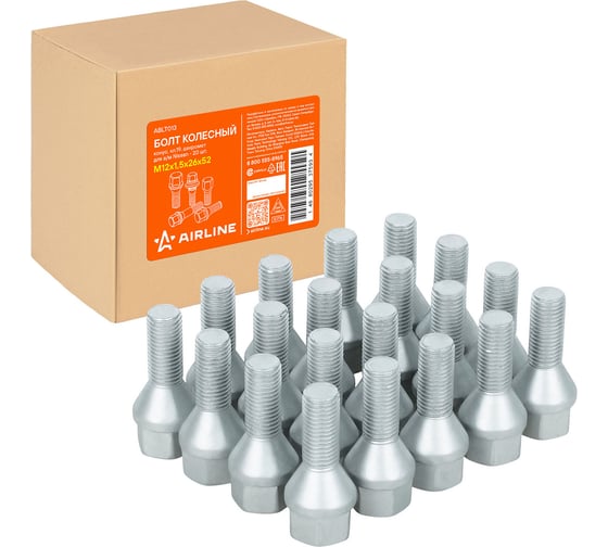 Болт колесный AIRLINE M12x1.5x26x52, конус, кл.19, дакромет для а/м Nissan (20 шт) ABLT013