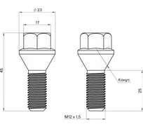 Болт колесный AIRLINE M12x1.5x25x45, конус, кл.17, черный электрофорез для а/м BMW (20 шт) ABLT002