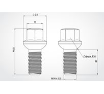 Болт колесный AIRLINE M14x1.5x27x48.5, сфера R14, кл.17, дакромет для а/м Mercedes/Infiniti (20 шт) ABLT010