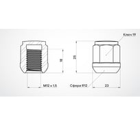 Гайка колесная AIRLINE M12x1.5x25, сфера R12, кл.19, закрытая, хром для а/м Honda (20 шт) ASCR021