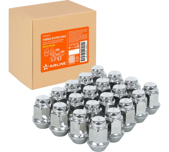 Гайка колесная AIRLINE M12x1.5x36, конус, кл.19, закрытая, дакромет для а/м Chevrolet/Opel (20 шт) ASCR032