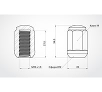 Гайка колесная AIRLINE M12x1.5x34.5, сфера R12, кл.19, закрытая, хром для а/м Honda (20 шт) ASCR019
