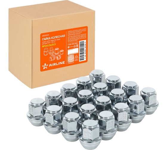 Гайка колесная AIRLINE M12x1.5x31.5, конус, кл.19, закрытая, хром для а/м Ford (20 шт) ASCR031