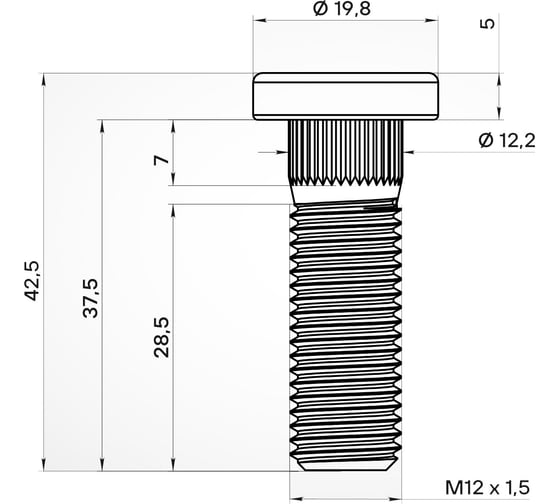 Шпилька колесная AIRLINE M12x1.5x28.5x42.5, d посадки 12.2, дакромет для а/м Honda (20 шт) ASTD004 1