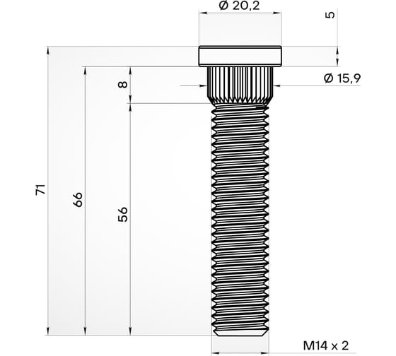 Шпилька колесная AIRLINE M14x2x56x71, d посадки 15.9, дакромет для а/м Ford (20 шт) ASTD014 1