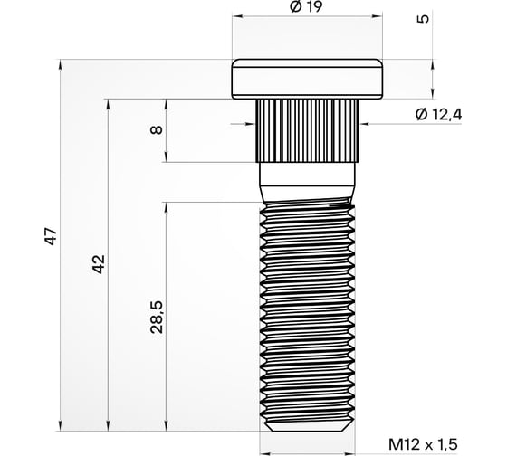 Шпилька колесная AIRLINE M12x1.5x28.5x47, d посадки 12.4, дакромет для а/м Honda (20 шт) ASTD007 1