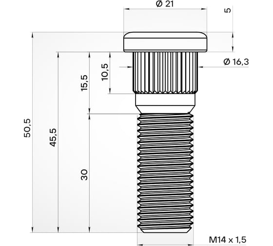 Шпилька колесная AIRLINE M14x1.5x30x50.5, d посадки 16.3, дакромет для а/м Toyota/Lexus (20 шт) ASTD011 1