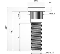 Шпилька колесная AIRLINE M12x1.5x30x48.7, d посадки 14.3, дакромет для а/м KIA/Hyundai/Mitsubishi (20 шт) ASTD005
