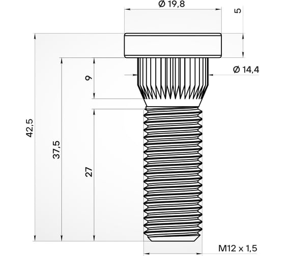 Шпилька колесная AIRLINE M12x1.5x27x42.5, d посадки 14.4, дакромет для а/м Toyota/Mitsubishi (20 шт) ASTD006 1