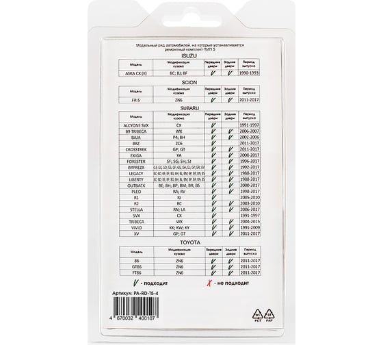 Ремкомплект ограничителей дверей 4 двери, тип 5 Unevix PA-RD-T5-4