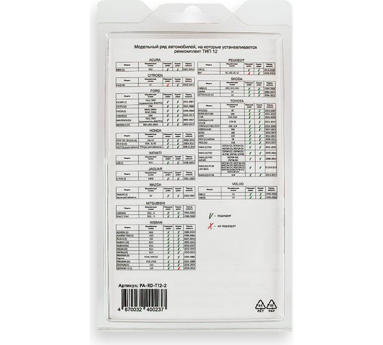 Ремкомплект ограничителей дверей 2 двери, тип 12 Unevix PA-RD-T12-2