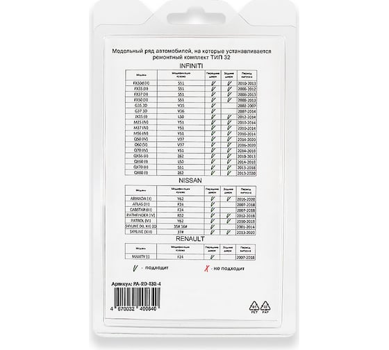 Ремкомплект ограничителей дверей 4 двери, тип 32 Unevix PA-RD-T32-4