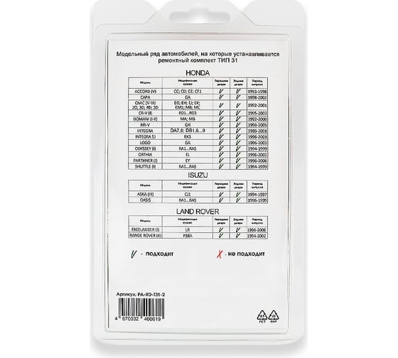 Ремкомплект ограничителей дверей 2 двери, тип 31 Unevix PA-RD-T31-2