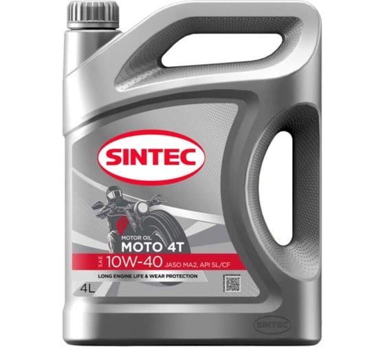 Масло моторное полусинтетическое Sintec для четырехтактных двигателей Moto 4T SAE 10W-40 API SL/CF JASO MA2 4л 105208
