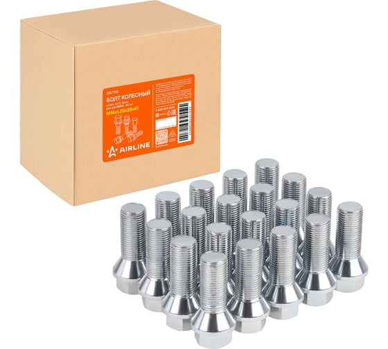 Болт колесный AIRLINE M14x1.25x28x47, конус, ключ 17, хром для а/м BMW (20 шт) ABLT106