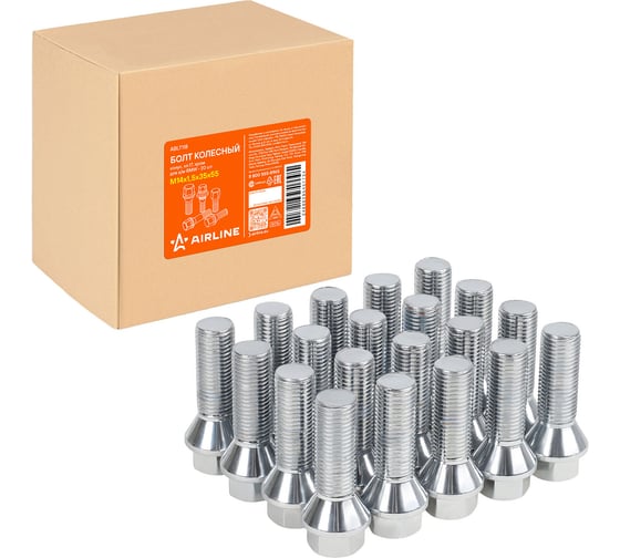 Болт колесный AIRLINE M14x1.5x35x55, конус, ключ 17, хром для а/м BMW (20 шт) ABLT118