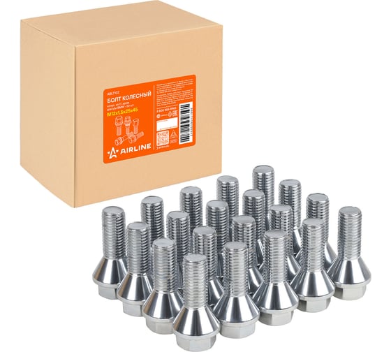 Болт колесный AIRLINE M12x1.5x25x45, конус, ключ 17, хром для а/м BMW (20 шт) ABLT102