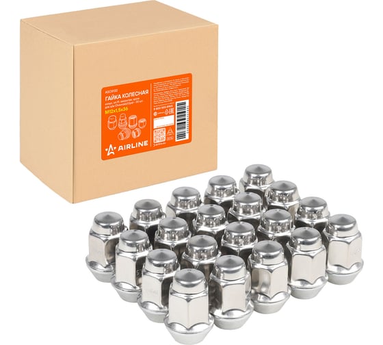 Гайка колесная AIRLINE M12x1.5x36, конус, ключ 19, закрытая, хром для а/м Chevrolet/Opel (20 шт) ASCR132