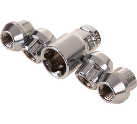 Гайки секретки M12x1.25, 21 мм, конус откр 5 луч 1 кл, хром 001, 4 шт SKYWAY S10702001