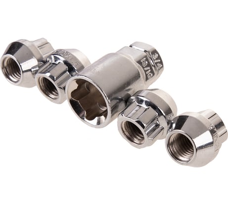 Гайки секретки M12x1.50, 21 мм, конус откр 5 луч 1 кл, хром 002, 4 шт SKYWAY S10702002