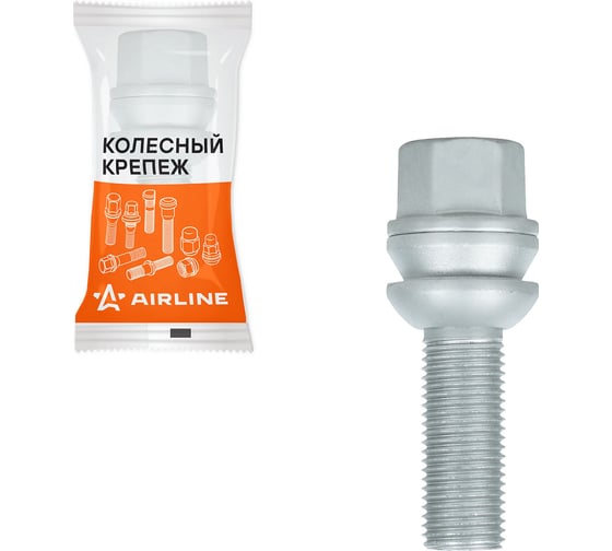 Болт колесный Airline M14x1,5x34x66, сфера R14, ключ 19, дакромет, 1 шт для VW/Porsche/Audi ABLT204