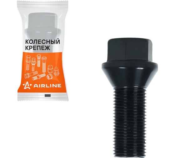 Болт колесный Airline M14x1,25x28x47, конус, ключ 17, чёрный электрофорез, 1 шт для BMW ABLT206