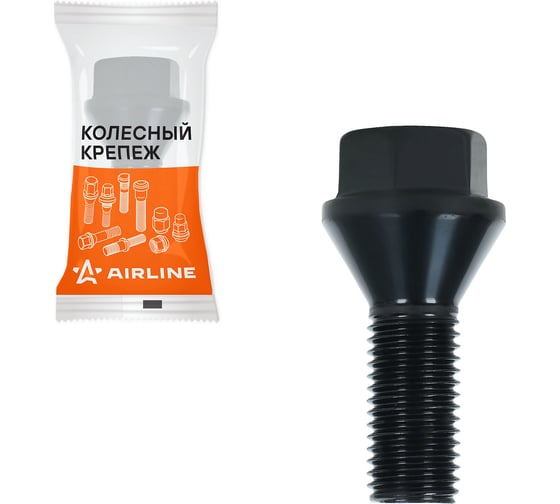 Болт колесный Airline M12x1,5x25x45, конус, ключ 17, чёрный электрофорез, 1 шт для BMW ABLT202