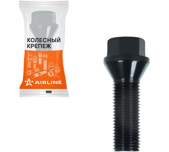 Болт колесный Airline M14x1,5x35x55, конус, ключ 17, чёрный электрофорез, 1 шт для BMW ABLT218