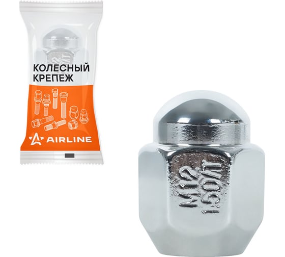 Гайка колесная AIRLINE M12x1.5x30, конус, ключ 21, закрытая, хром, 1 шт для Hyundai/KIA/Toyota ASCR201