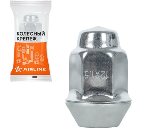 Гайка колесная AIRLINE M12x1.5x36, конус, ключ 19, закрытая, дакромет, 1 шт для Chevrolet/Opel ASCR232