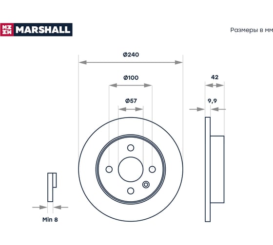 Тормозной диск задний Opel Astra F, G, H 98- / Meriva A 04- MARSHALL M2000594